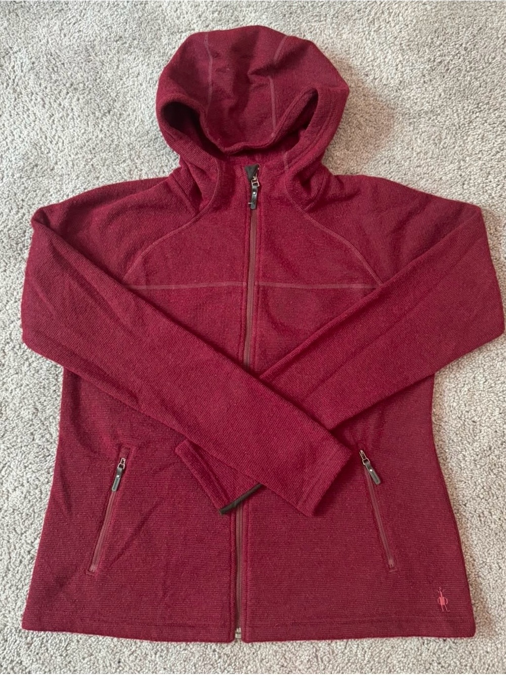 Smartwool Hudson Trail full-zip fleece hoodie in a burgundy colorway - Size L